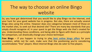 The way to choose an online Bingo website