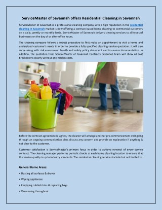 ServiceMaster of Savannah offers Residential Cleaning in Savannah