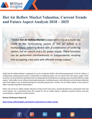 Hot Air Reflow Market Valuation, Current Trends and Future Aspect Analysis 2018–2025