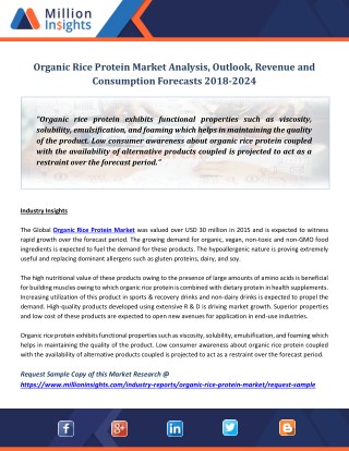 Organic Rice Protein Market Analysis, Outlook, Revenue and Consumption Forecasts 2018-2024