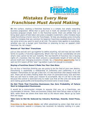Mistakes Every New Franchisee Must Avoid Making