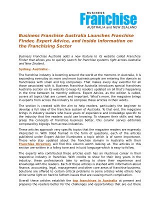 Business Franchise Australia Launches Franchise Finder, Expert Advice, and Inside Information on the Franchising Sector
