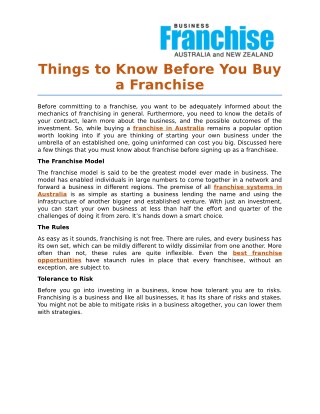 Things to Know Before You Buy a Franchise