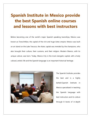 Spanish Institute in Mexico Provide the Best Spanish Online Courses and Lessons With Best Instructors