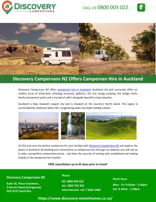 Discovery Campervans NZ Offers Campervan Hire in Auckland