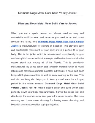 Diamond Dogs Metal Gear Solid Varsity Jacket