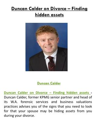 Duncan Calder on Divorce Finding Hidden Assets