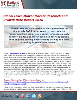 Global Lawn Mower Market Research and Growth Rate Report 2016
