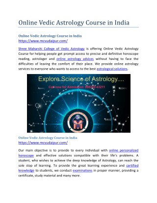 Online Vedic Astrology Course in India