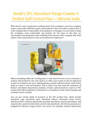 Brady’s SPC Absorbent Range Creates A Perfect Spill Control Plan - Alltronix