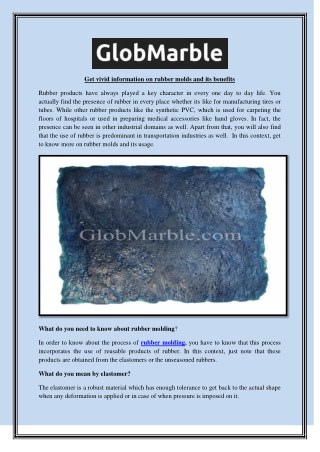 Get vivid information on rubber molds and its benefits