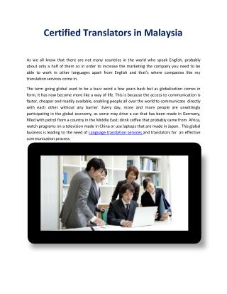 Embassy approved and Chinese translators in Kuala Lumpur, Malaysia