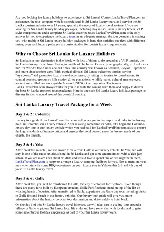 7 Days Sri Lanka Luxury Holidays Tour Package