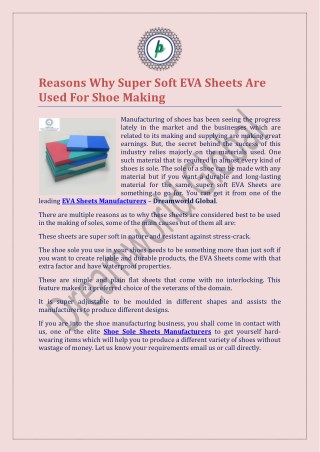 Reasons why super soft EVA sheets are used for shoe making