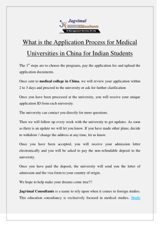 What is the Application Process for Medical Universities in China for Indian Students?