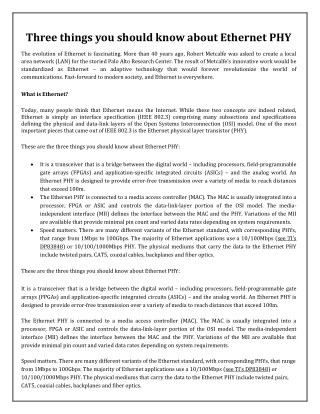 Three things you should know about Ethernet PHY