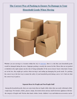 Correct Way of Packing to Ensure No Damage to Your Household Goods When Moving