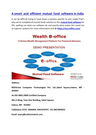 A smart and efficient mutual fund software in india