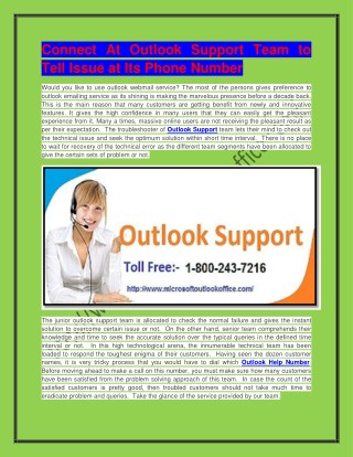 Connect At Outlook Support Team to Tell Issue at Its Phone Number
