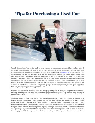 Tips For Purchasing A Used Car