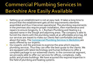 Commercial Plumbing Services In Berkshire Are Easily Available