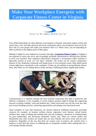 Make Your Workplace Energetic with Corporate Fitness Center in Virginia
