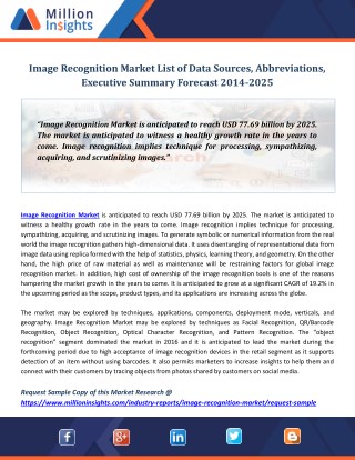 Image Recognition Market List of Data Sources, Abbreviations, Executive Summary Forecast 2014-2025