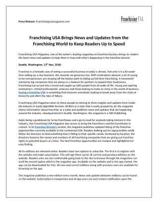 Franchising USA Brings News and Updates from the Franchising World to Keep Readers Up to Speed