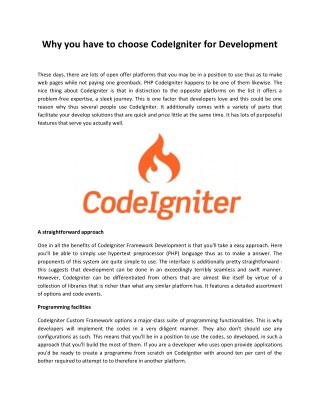 Why you have to choose CodeIgniter for Development