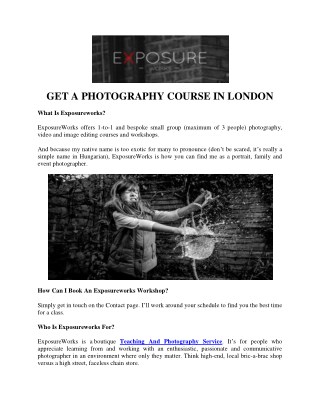 GET A PHOTOGRAPHY COURSE IN LONDON