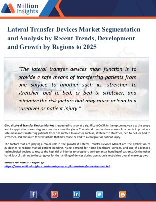 Lateral Transfer Devices Market Product, Application, End-User Industry, and Geography - Global Forecast to 2025
