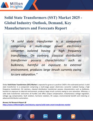 Solid State Transformers (SST) Market Growth, Market Share, Demand, Research, Sales, Trends, Supply, and Forecast from 2