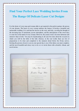 Find Your Perfect Lace Wedding Invites From The Range Of Delicate Laser Cut Designs