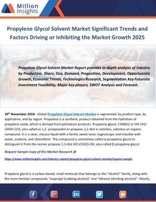 Propylene Glycol Solvent Market Significant Trends and Factors Driving or Inhibiting the Market Growth 2025