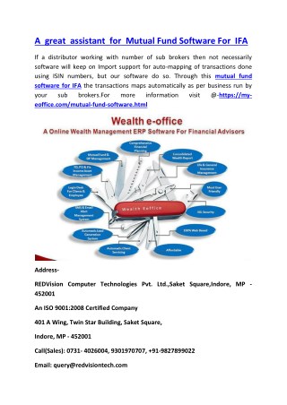 A great assistant for Mutual Fund Software For IFA