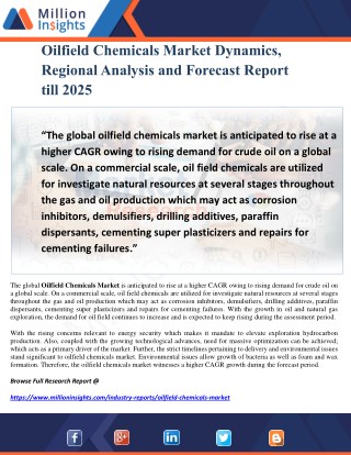 Oilfield Chemicals Market Dynamics, Regional Analysis and Forecast Report till 2025
