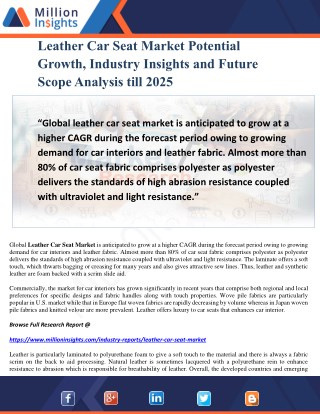 Leather Car Seat Market Potential Growth, Industry Insights and Future Scope Analysis till 2025