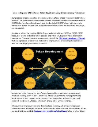 Ideas to Improve ERC Software Token Developers using Cryptocurrency Technology.