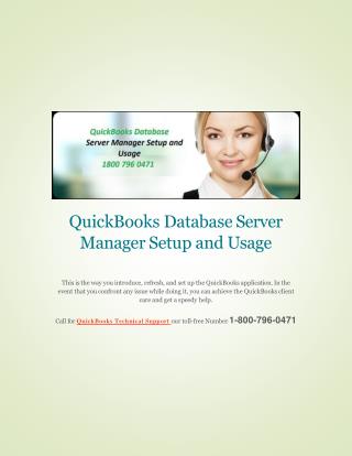 QuickBooks Database Server Manager Setup and Usage - 1800 796 0471 Call