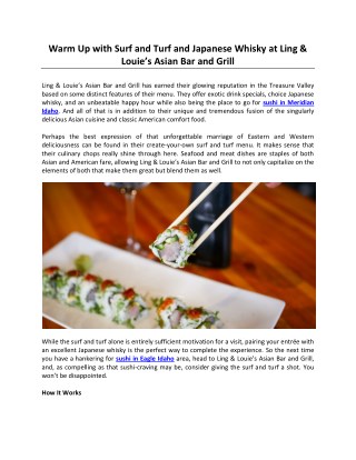 Warm Up with Surf and Turf and Japanese Whisky at Ling & Louie’s Asian Bar and Grill