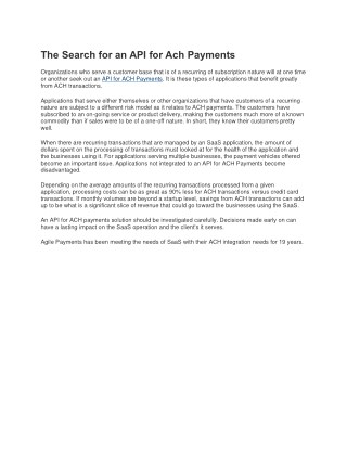 The Search for an API for Ach Payments