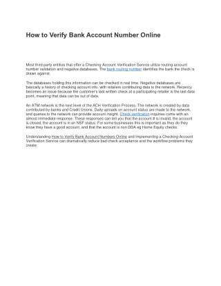 How to Verify Bank Account Number Online