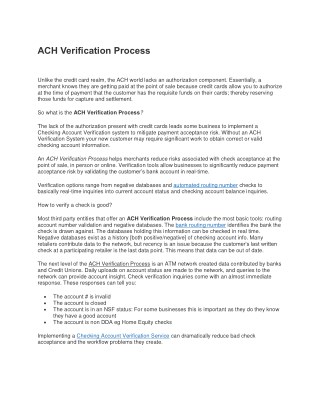 ACH Verification Process