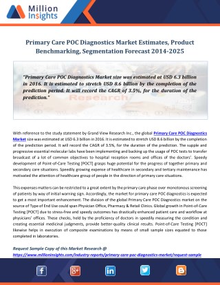 Primary Care POC Diagnostics Market Estimates, Product Benchmarking, Segmentation Forecast 2014-2025