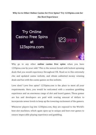 Why Go to Other Online Casino for Free Spins? Try 123Spins.com for the Best Experience