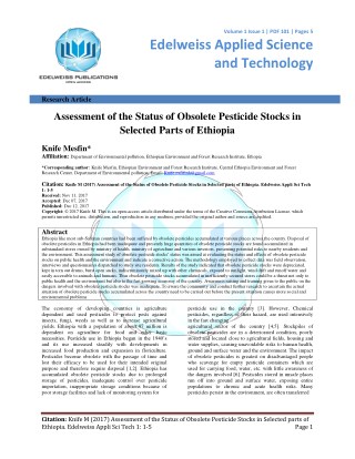 Assessment of the Status of Obsolete Pesticide Stocks in Selected Parts of Ethiopia