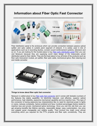 Information about Fiber Optic Fast Connector