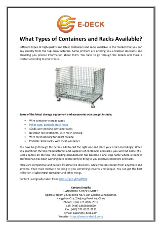 What Types of Containers and Racks Available?