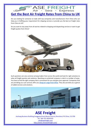 Get the Best Air Freight Rates from China to UK