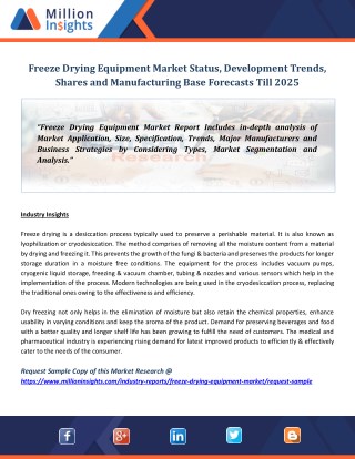 Freeze Drying Equipment Market Status, Development Trends, Shares and Manufacturing Base Forecasts Till 2025